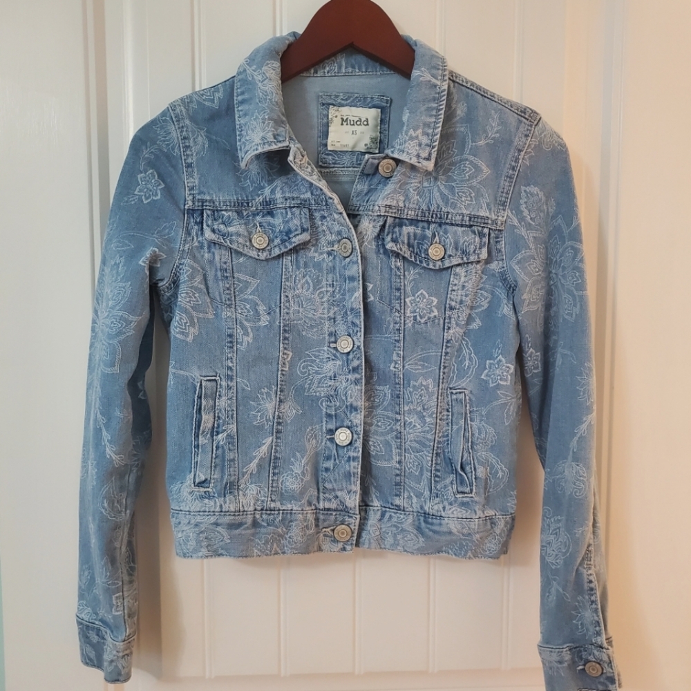 Floral Print Light Denim Jean Jacket Size XS